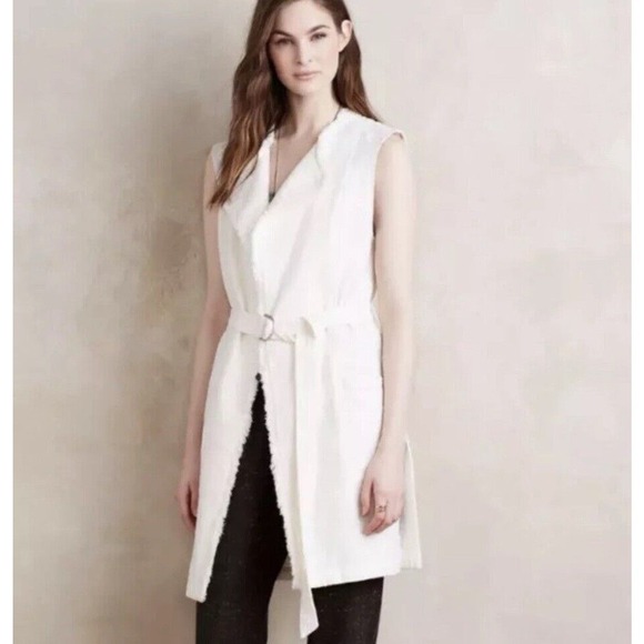Anthropologie Elevenses Luna Vest Medium Cream Frayed Belted Sleeveless Gauze … - Picture 1 of 11